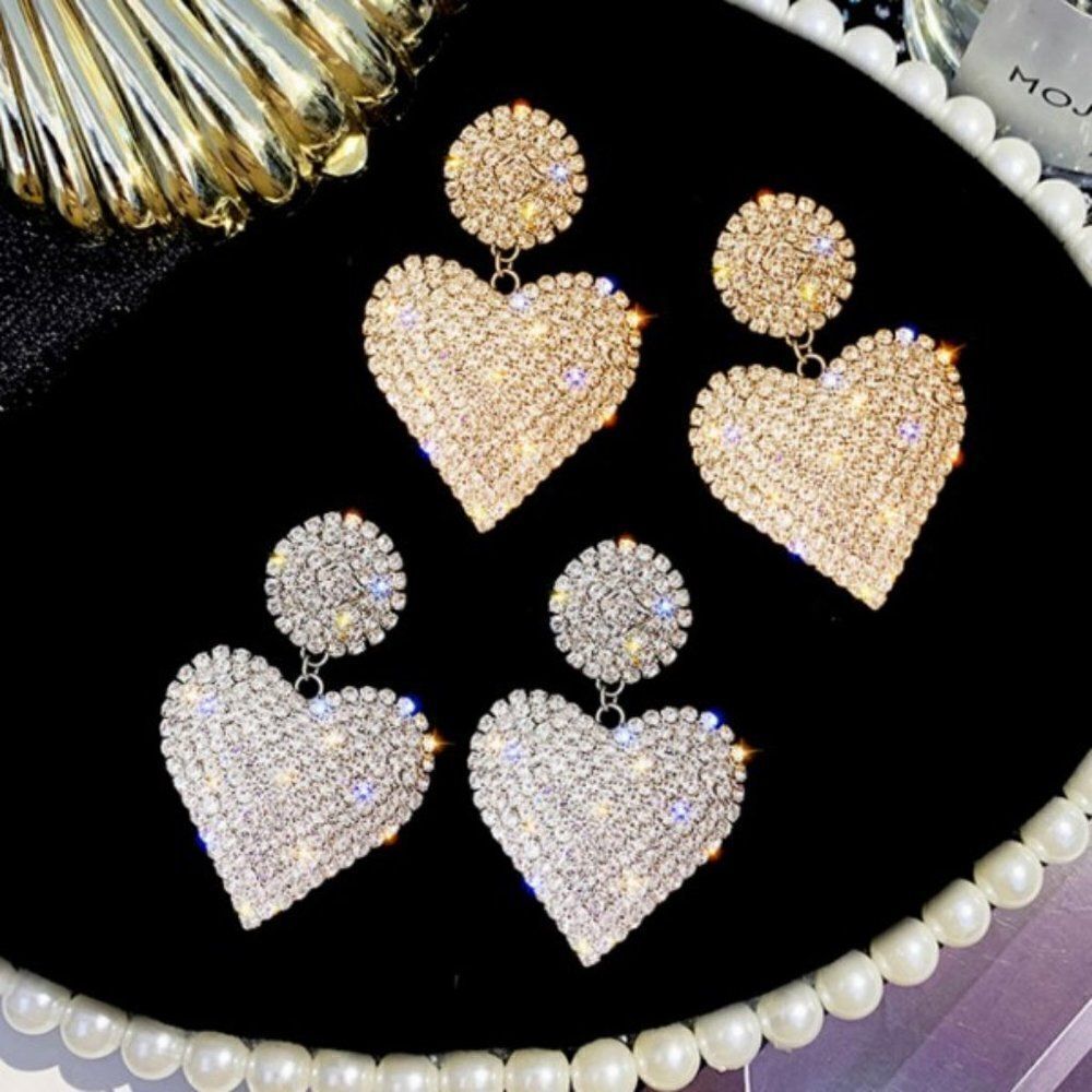 Diamond Heart Dangle Earrings 